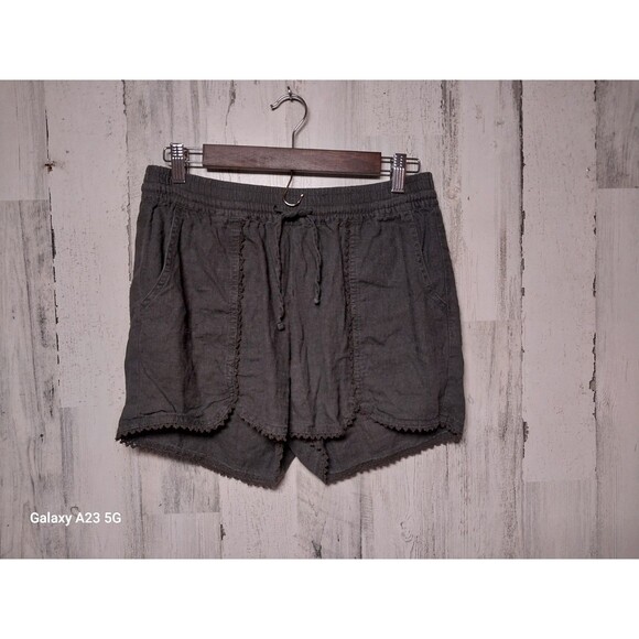 Caslon Shorts Womens Small Gray Linen Rayon Blend Tie Waist Crochet Trim - Picture 1 of 4